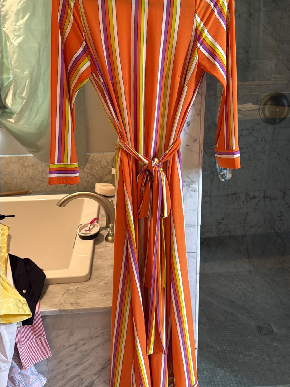 Orange Striped Maxi Dress with Tie Waist